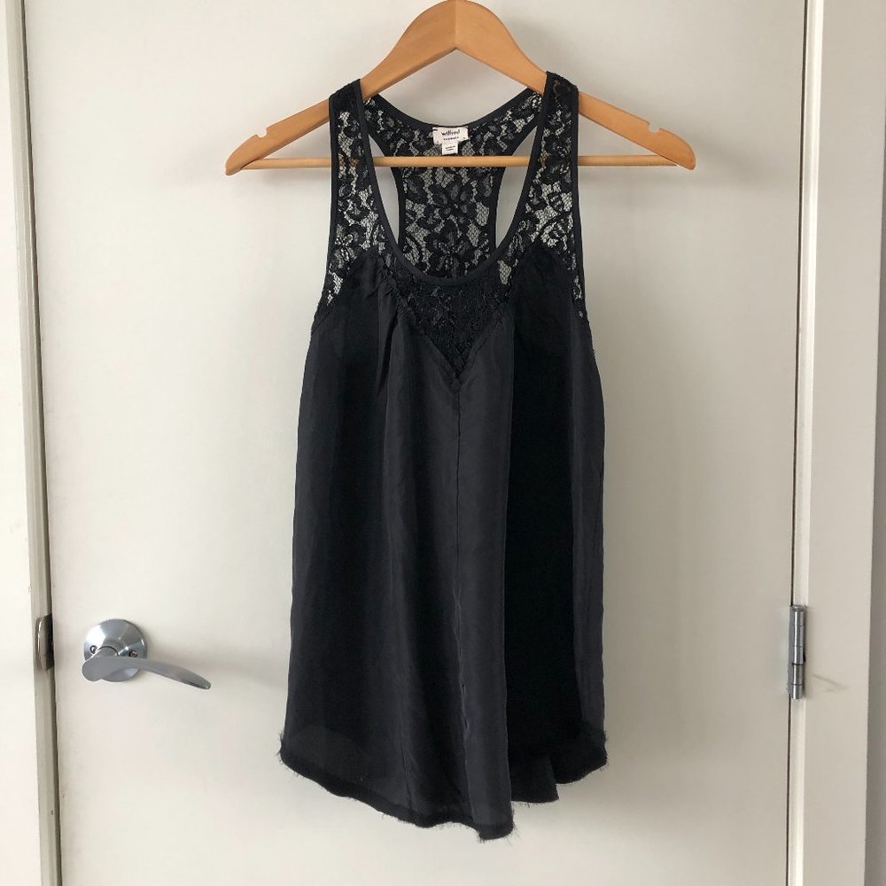 Aritzia Wilfred Silk + Lace Black Racerback XXS